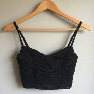SHEIN Elegant Black Ruched Mesh Bralette Crop Top - Small